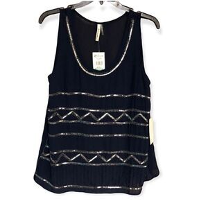 Lovemarks Sz S NWT Sheer Blue Bling Sequins Beading Camisole Tank Top